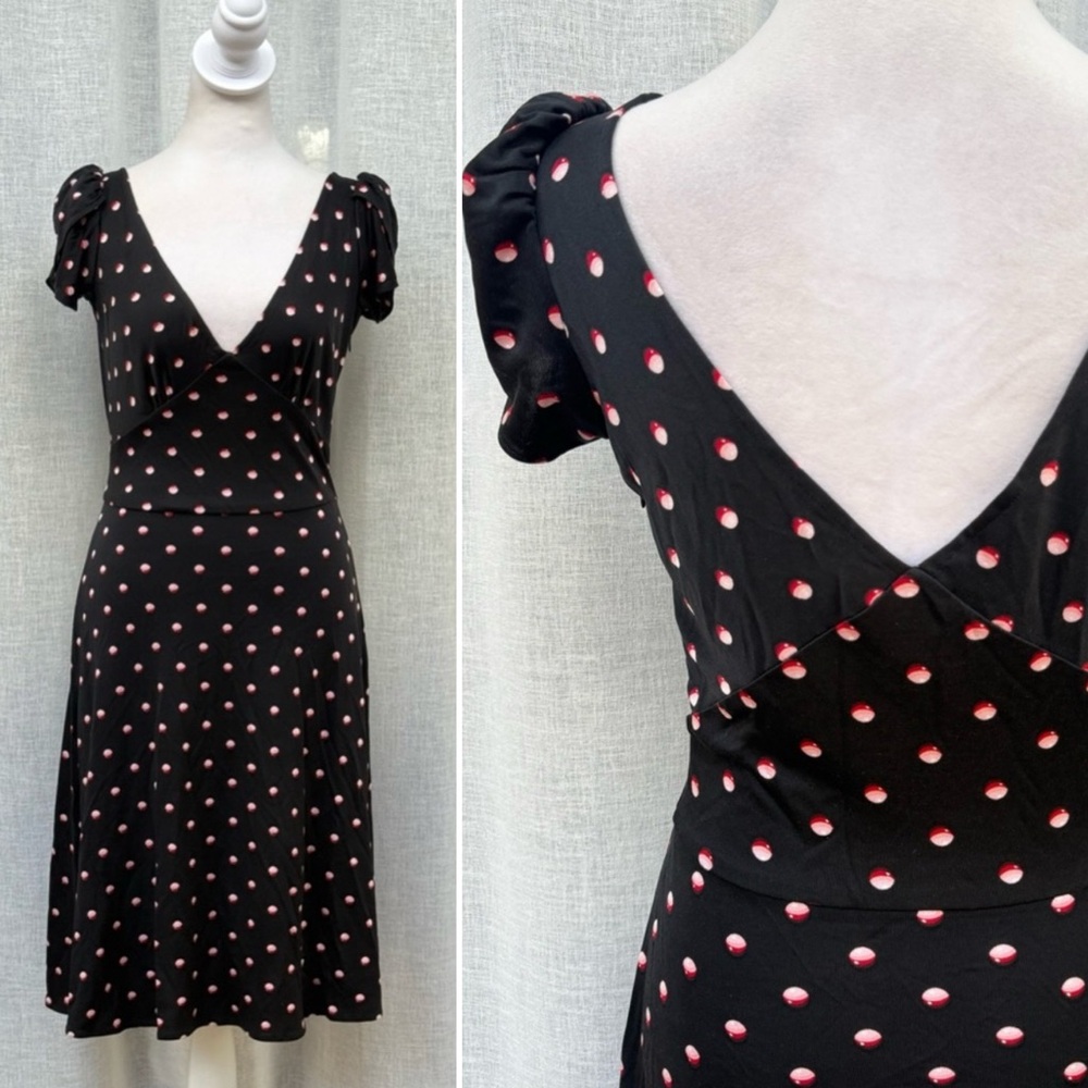 ISSA London black short sleeve circles dress